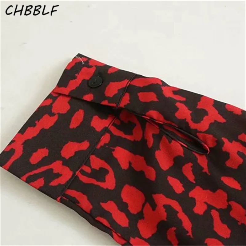 CHBBLF Женская стильная красная леопардовая блузка с галстуком-бабочкой и длинным