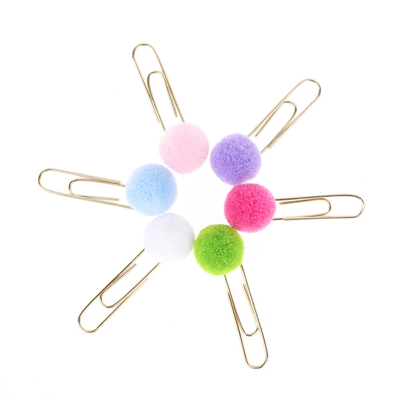 

6 Pcs/lot Colored Hair Ball Paper Clip Metal Bookmark Stationery Office Supply School Supply