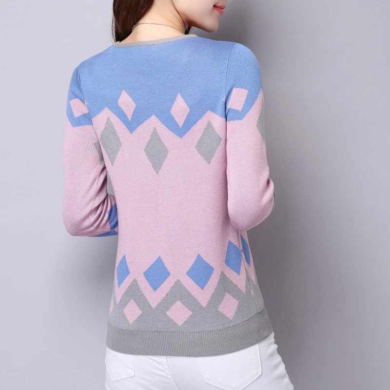 S-3XL Autumn Winter Women Student Korean Sweater Geometric Pattern Knitted Pullover Thick Long Sleeve Casual Tops 61761 | Женская одежда