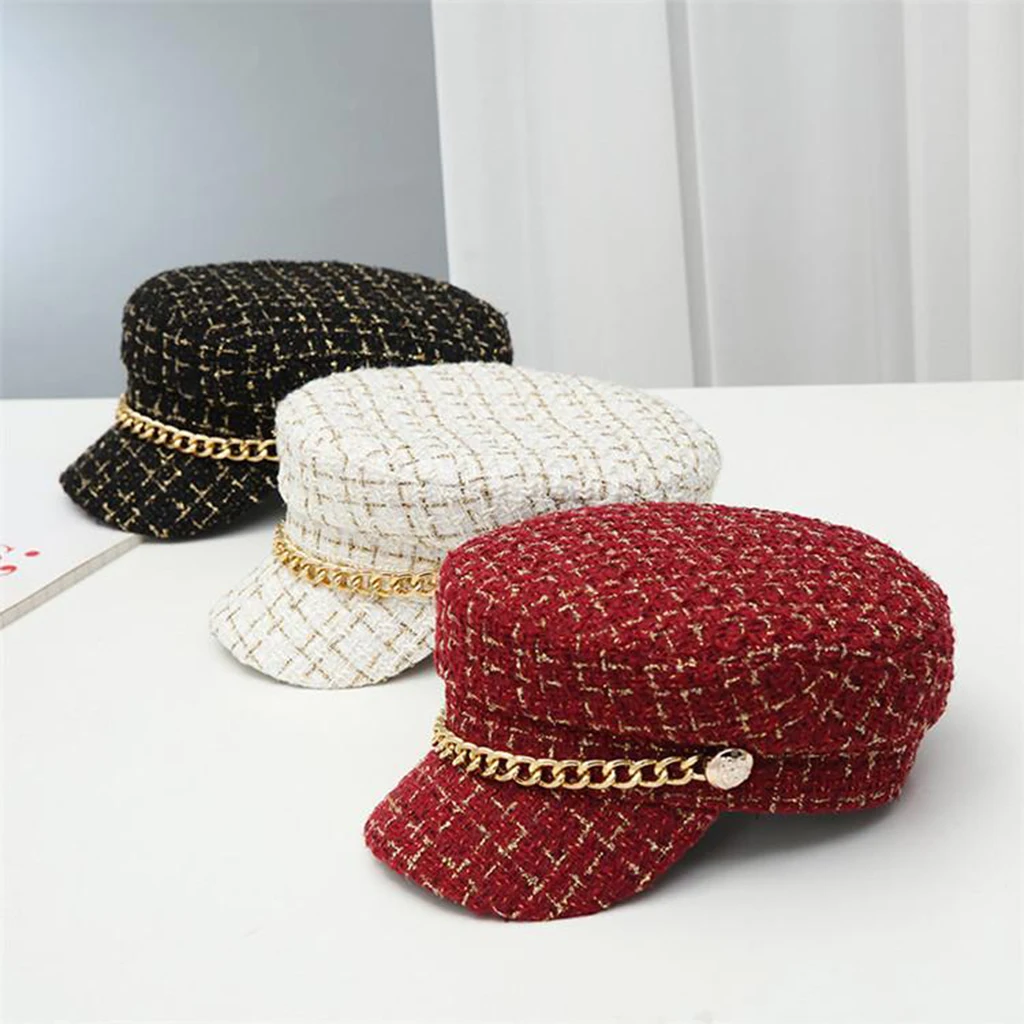 

Fashion Lady Tweed Plaid Newsboy Hat Casual Visor Peaked Beret