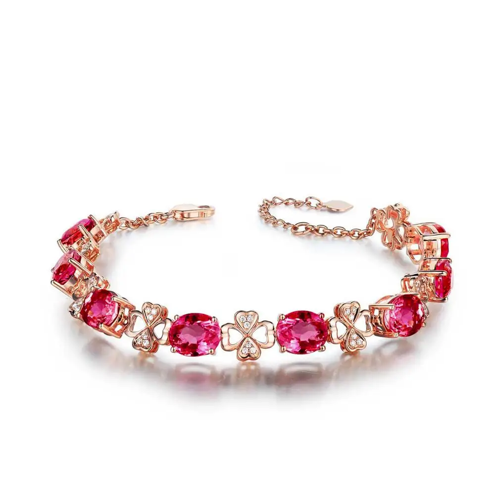 

Ruby gemstones red crystal women bracelets diamonds 18k rose gold color luxury fine jewelry clover birthday gifts bijoux bague