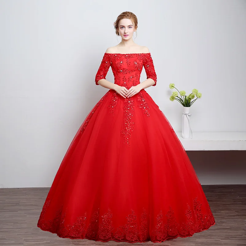 

Women's wedding dress plus size off shoulder bridal Muslim wedding gown lace embroidery ball gown wedding dress custommade