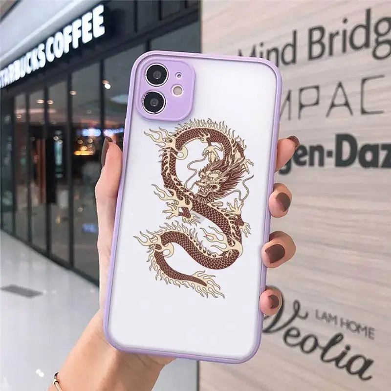 

yellow Dragon Phone Cases Matte Transparent for iPhone 7 8 11 12 s mini pro X XS XR MAX Plus cover funda
