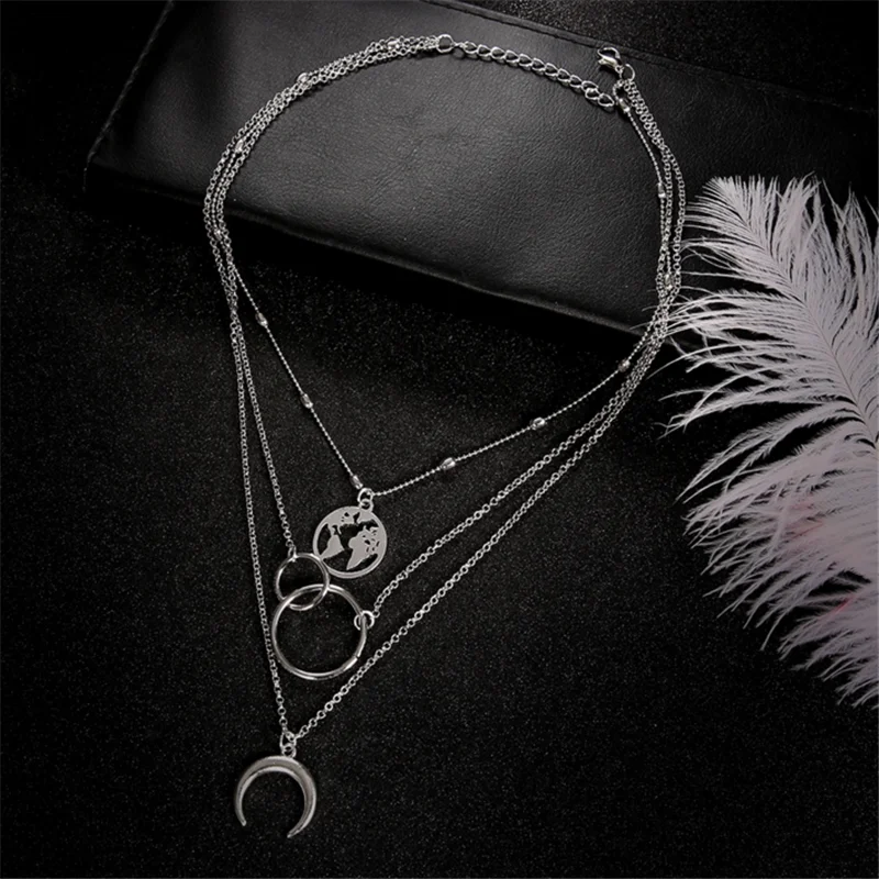 

Simple Creative New Multilayer Moon Map Pendant Necklace 2021
