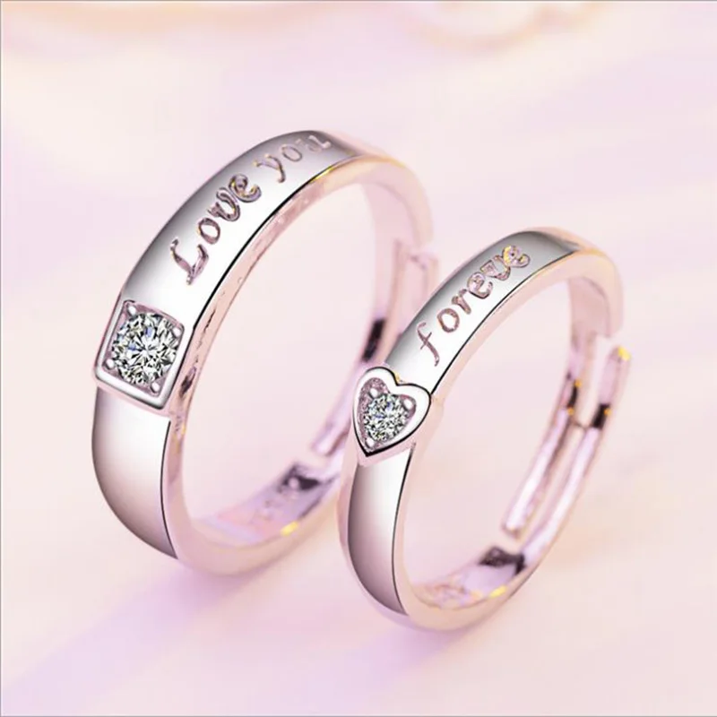 2 шт./компл. love you forever кольцо с кристаллом, бижутерия Модные украшения Серебро CZ Обручение обручальное кольцо для Для женщин Пара Обещание подарок - Цвет основного камня: Type 3