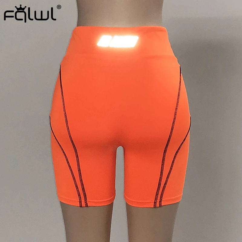 Женские Светоотражающие шорты FQLWL черные повседневные в полоску с буквенным