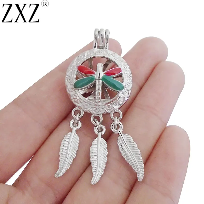 ZXZ 2 шт эмаль Стрекоза форма медальон жемчужная клетка кулон эфирное масло