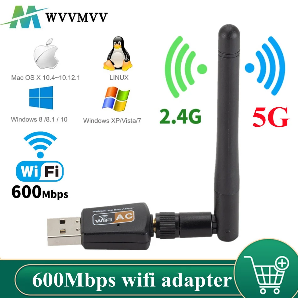 

USB Wifi адаптер 5,0 ГГц + 2,4 ГГц Wifi приемник высокая скорость 600 Мбит/с Wifi антенна беспроводная сетевая карта для ПК 802.11ac