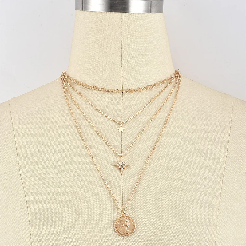 Модные женские ожерелья 4 шт./компл. колесо восьмиугольник звезда диск портрет