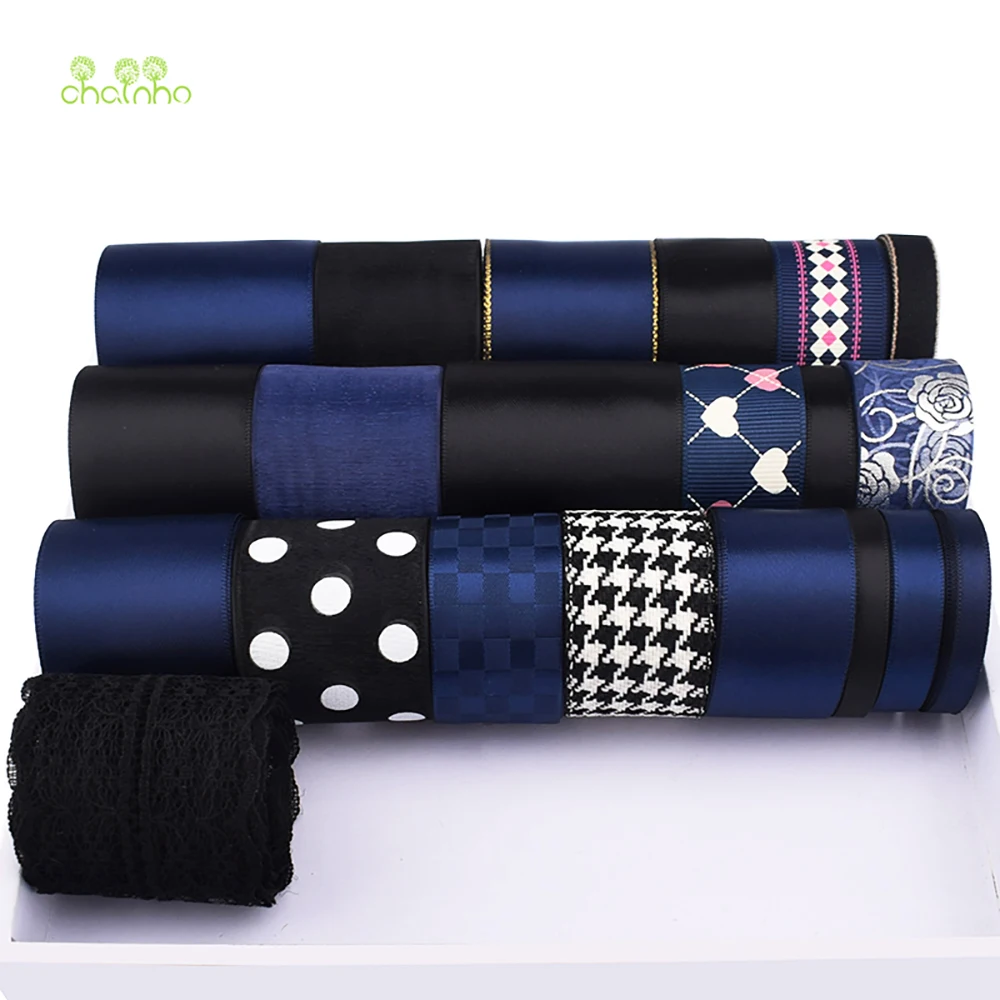

Chainho,Ribbon & Lace Set,Navy Blue & Black Color Series,DIY Handmade Hair Ornament Accessoriees,1 Yard/Piece,21 Pieces