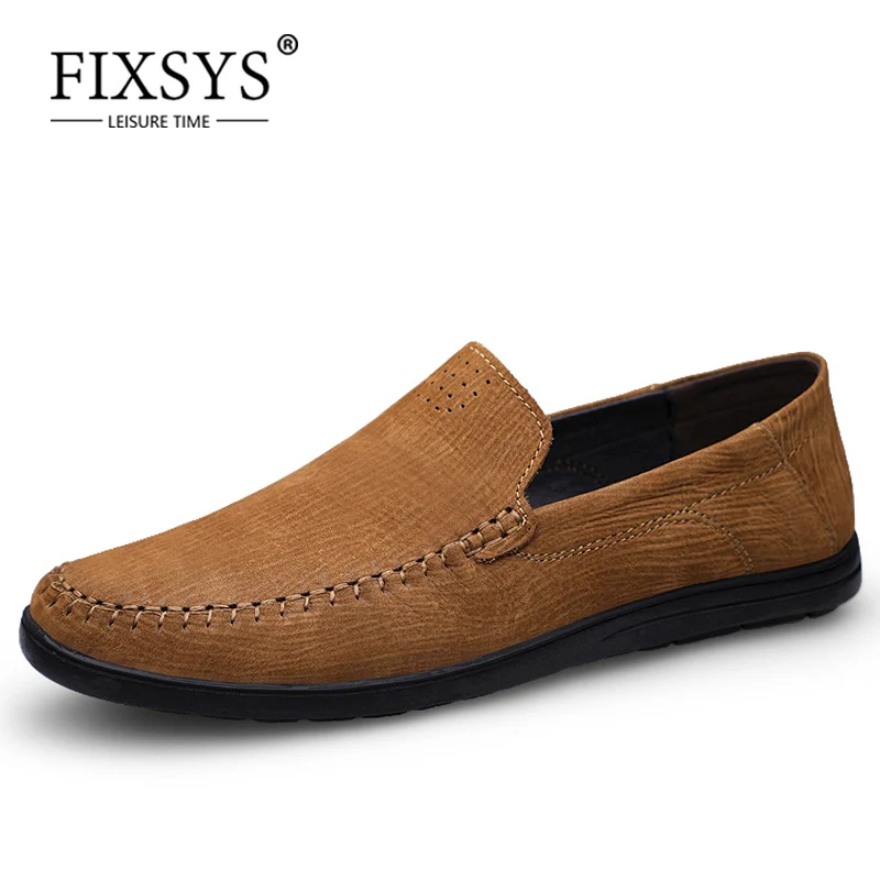 

FIXSYS Summer Breathable Mens Loafers Genuine Leather Man Casual Shoes Handmade Flat Moccasins Lightweight Slip-on Driving Shoes