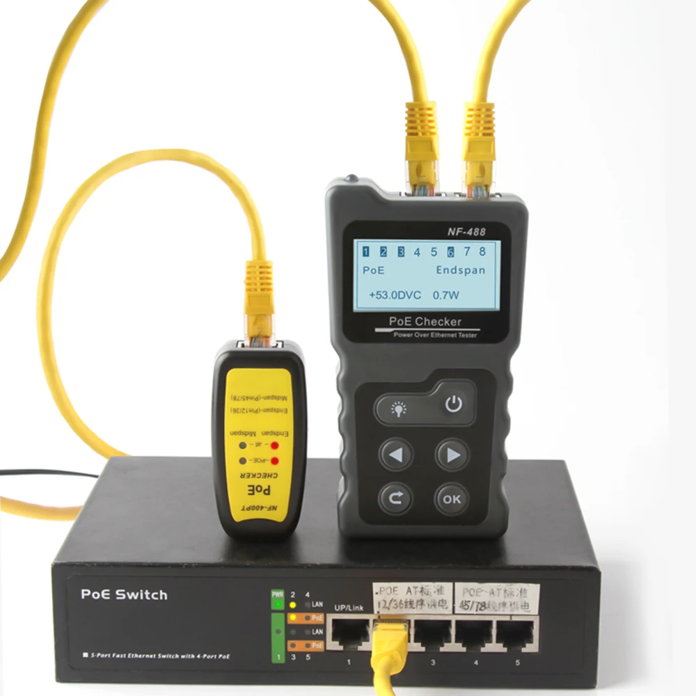 NF 488 PoE Wire Tracker LCD RJ45 тестер сетевого кабеля с портом Checker встроенный напряжения и