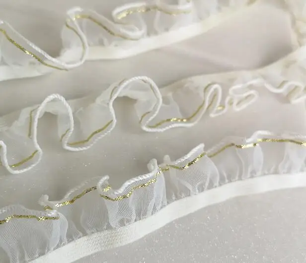 1 м плиссированная Золотая кружевная лента из гипюра эластичная ткань отделка 5
