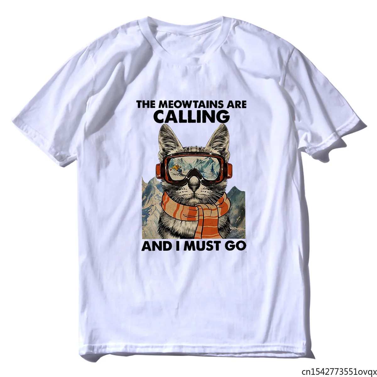 

Ski Skier Skiing Cat Lovers The Meowtains Are Calling and I Must Go Funny Men's Novelty T-Shirt Unisex