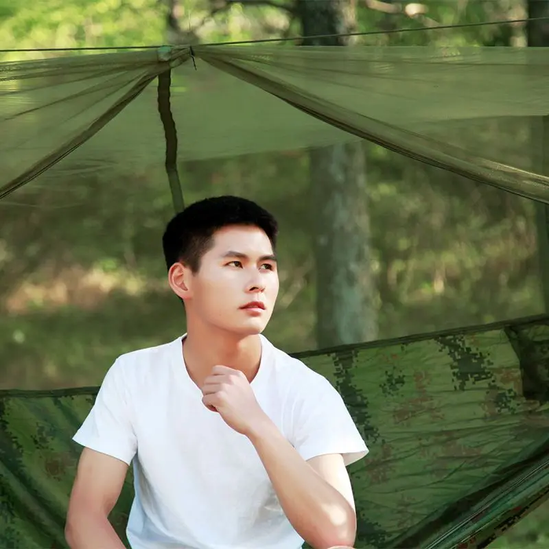 

Portable High Strength Parachute Fabric Camping Hammock Hanging Bed With Mosquito Net Sleeping Hammock Camo