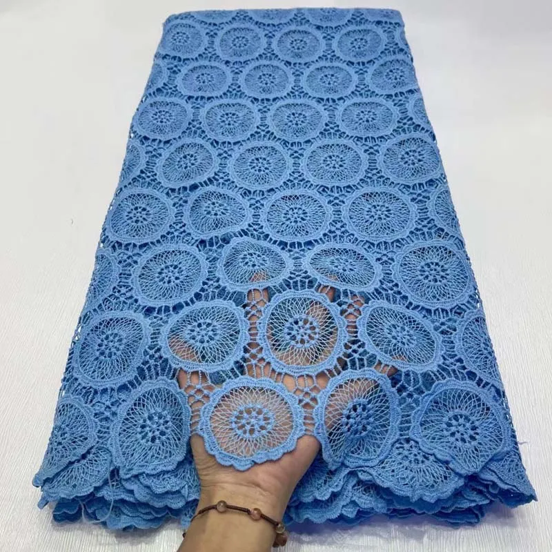 

Sky Blue High Quality African Lace Fabric With Holes Nigeria Guipure Cord Water Soluble Lace For Fashion Wedding