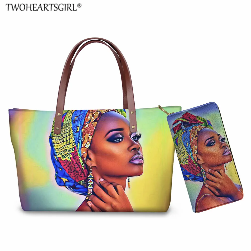 

TWOHEARTSGIRL Luxury Women Handbags Black Art Women Printing Ethnic Style Top-handle Bag&Wallets Woman Shoulder Bags and Purse