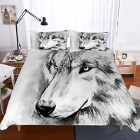 complete double bed duvet cover white wolf printed bedding clothes for adult with pillowcases king single size