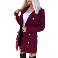 women trench coat solid color slim cardigan double breasted turn down collar woolen lady jacket for work women trench coat