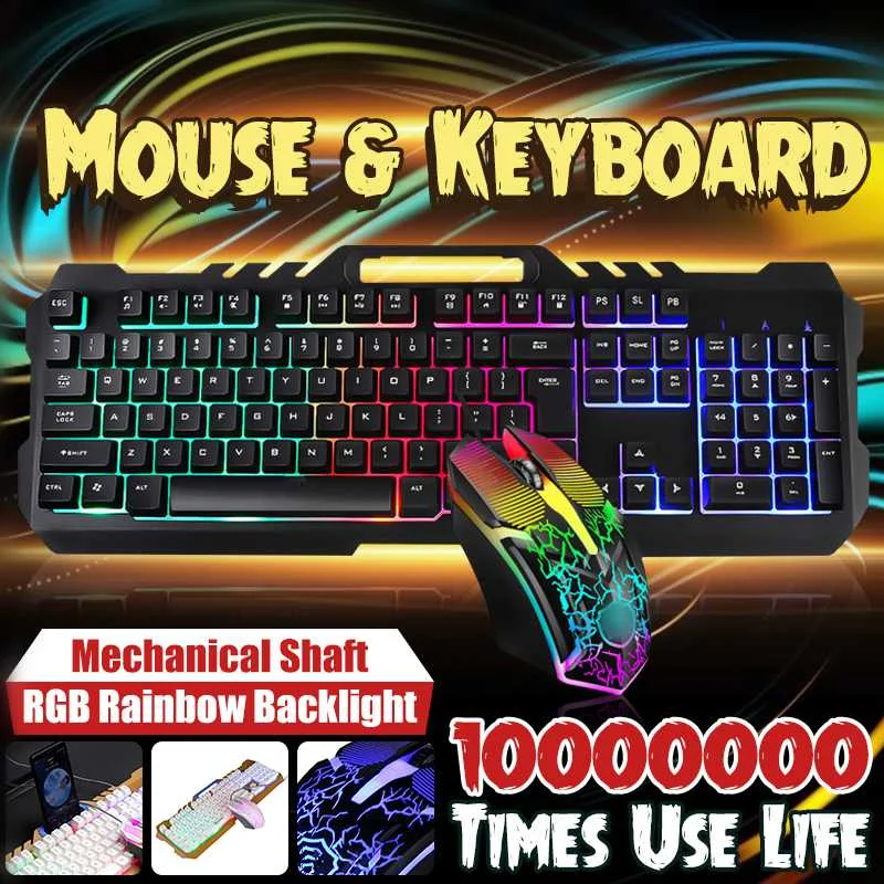 

104 Keys Colorful RGB Backlight Mechanical Keyboard Ergonomic Gaming Keyboards Mouse Combo for Game Laptop Table Desktop PC