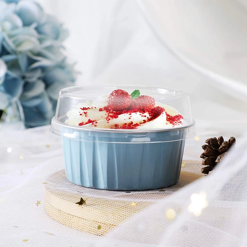 

100Pcs 5Oz 125Ml Disposable Cake Baking Cups Muffin Liners Cups with Lids Aluminum Foil Cupcake Baking Cups
