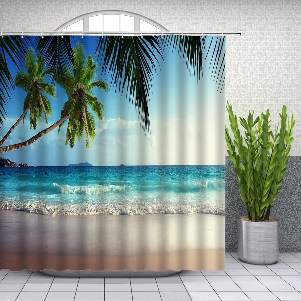 Океанские пляжные занавески для душа морская волна кокосовое дерево морской