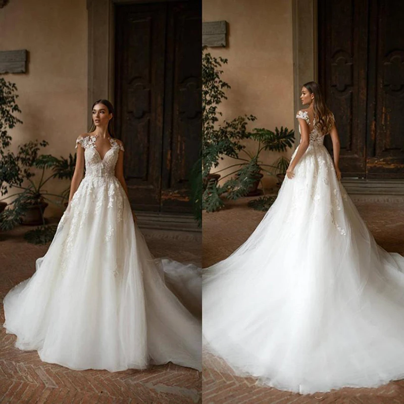 

Hi Shy Bride New simple wedding dress backless sleeveless design chiffon lace bride dresses princess dress plus size tailor-made