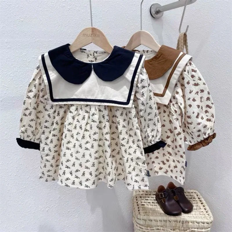 

Детская одежда для девочек с длинным рукавом Осень 2021 юбка с цветочным принтом для маленьких девочек юбка принцессы в иностранном стиле