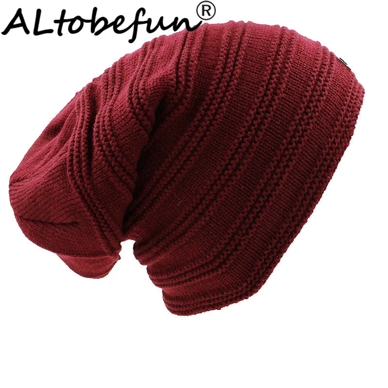 ALTOBEFUN Мужская теплая мешковатая вязаная шапка из искусственного меха зимняя в