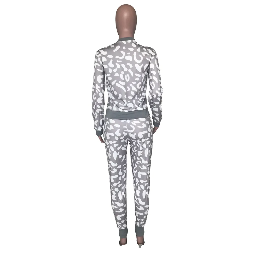

Prettyshe Autumn Winter Sports Leisure Models Spot Printing Two Piece Suit Tops Pants Sets Tracksuit Outfits