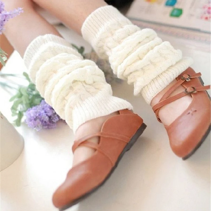 Lolita Leg Warmers Women Warm Winter Knit Foot Cover Crochet Knee Socks Warm Boot Cuffs Beenwarmers Japanese Long Socks