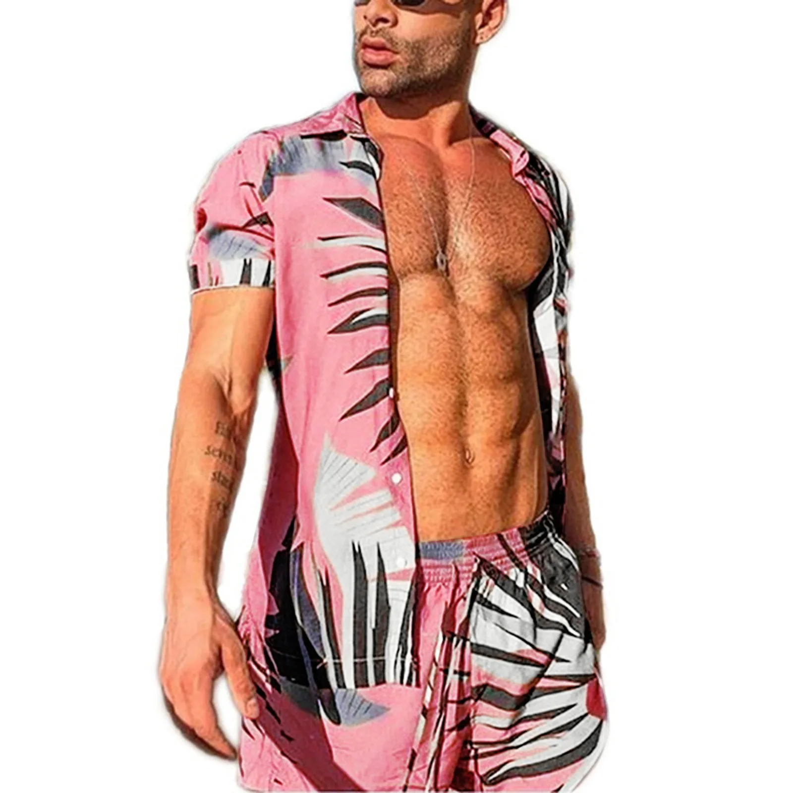 

Мода в гавайском стиле футболка с короткими рукавами и принтом, комплект для мальчиков с рубашкой, мужские пляжные кокосовое печати шорты м...