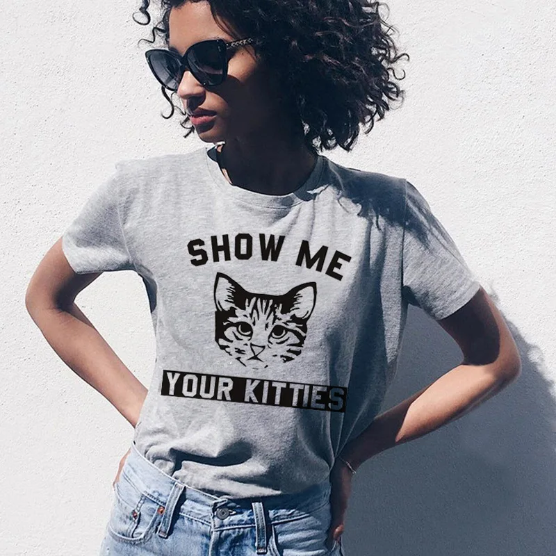 Покажите мне с изображением котенка Футболка короткими рукавами и круглым