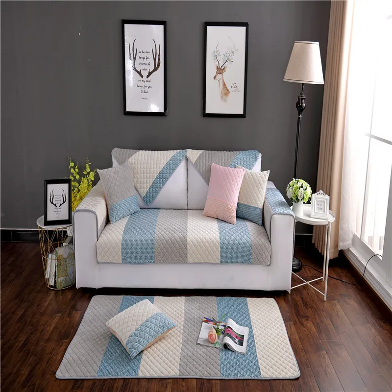 

Зимний короткий плюшевый нескользящий чехол для дивана и диванных подушек в полоску, нескользящий чехол, клетчатый фланелевый чехол для ди...