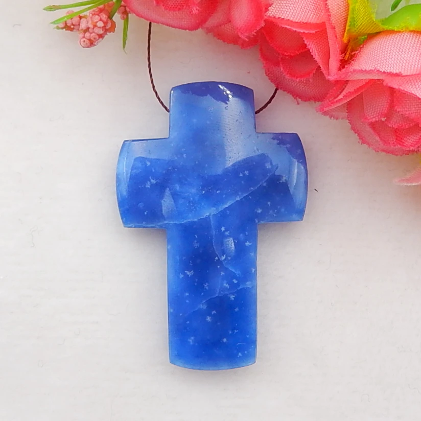 

Handmade Carved Blue Jasper Cross Pendant Bead, 45x30x7mm，12.3g