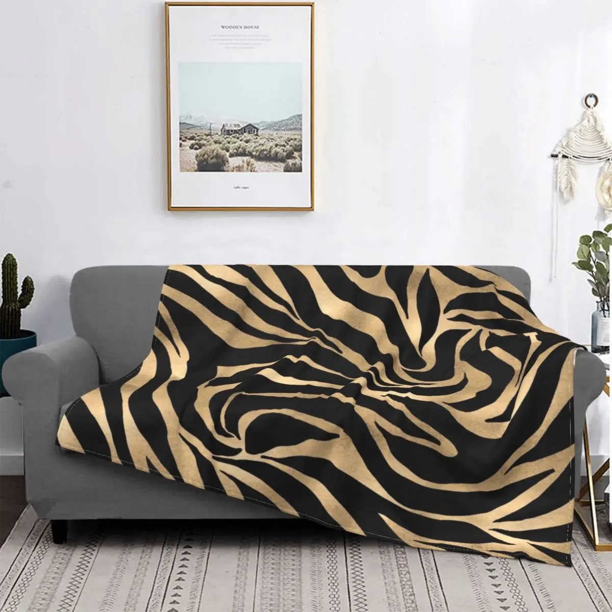 

Gold Zebra Black Animal Blanket Fleece All Season Stripes Multi-function Lightweight Thin Throw Blankets for Sofa Car Plush