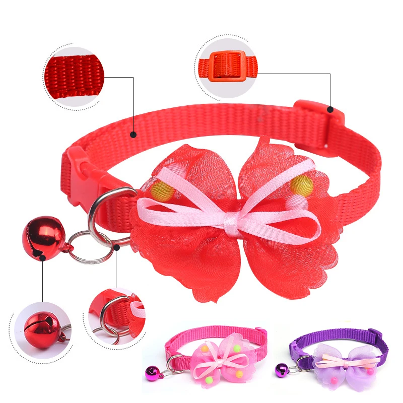 

Bow Pets Collar Dog Cat Collars Adjustable PVC Nylon Bow Tie Bells Kitten Puppy Collar For Small Medium Pets Decor supplies
