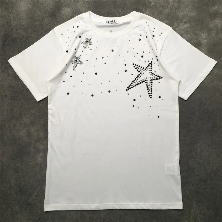

New Novelty 2021 Men Metal beaded stars T Shirts T-Shirt Hip Hop Skateboard Street Cotton T-Shirts Tee Top kenye S-XXL #K50