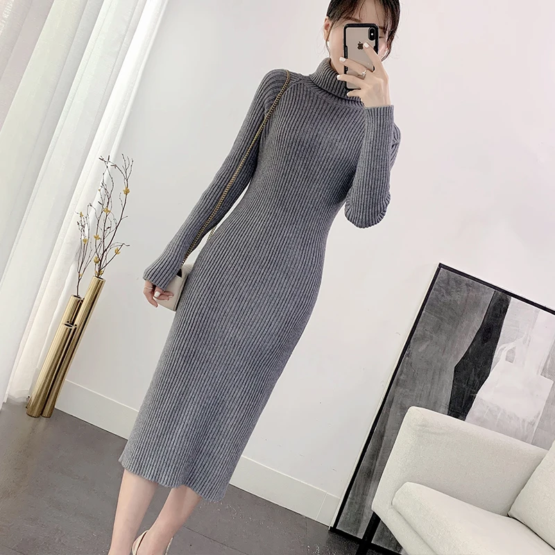 Корейское осеннее платье свитер женское трикотажное женские свитера с высокой