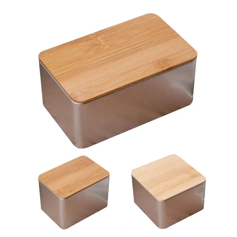 Штабелируемая жестяная коробка для хранения с бамбуковой крышкой железный
