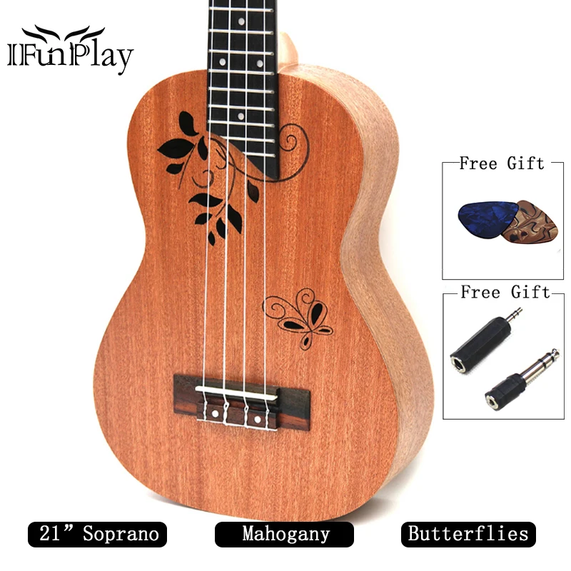 21 дюймов красное дерево сопрано Гавайские бабочки затягивающиеся над цветами