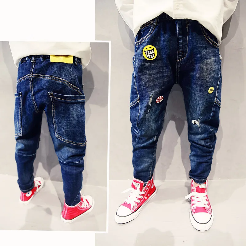 Kids Jeans for Boys Fashion Splice Denim Trousers Children Broken Hole Jeans Autumn Winter Casual Costume Wear Long Pants