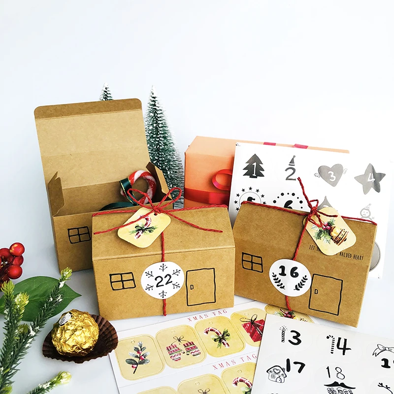 24 набора Рождественский календарь Крафтовая коробка в форме имбирного дома