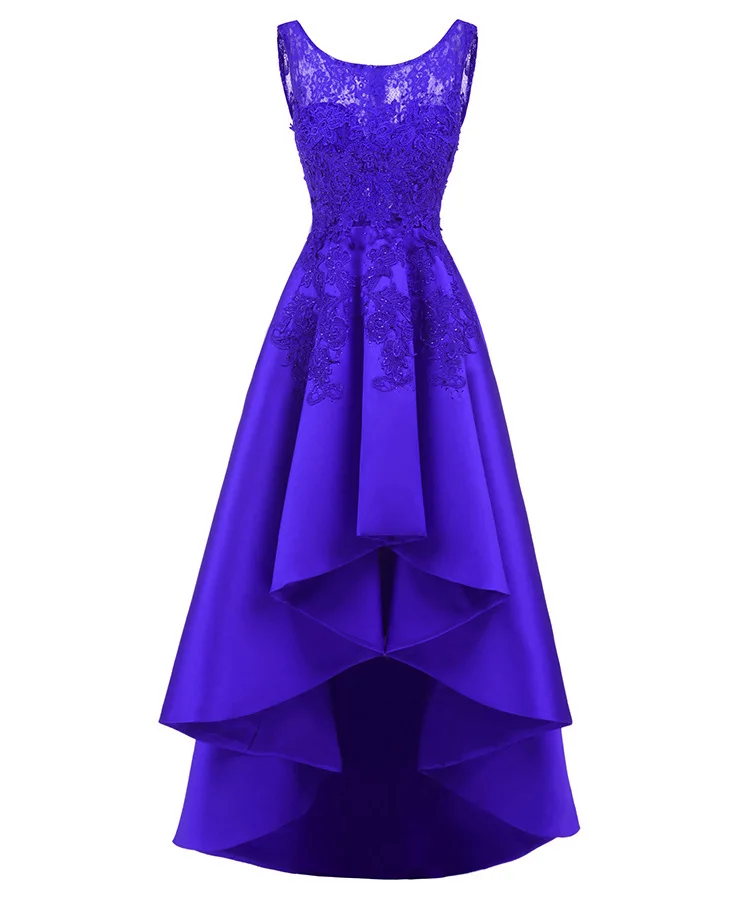 royal blue Новинка, кружевное платье для выпускного вечера с круглым вырезом, высокая-Низкая тафта, длина до пола, Vestidos De Gala, на молнии, элегантные женские вечерние платья 2503 - Цвет: royal blue