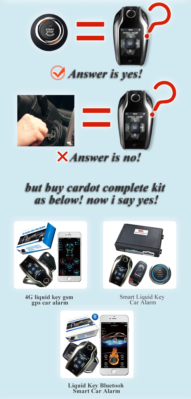 

Cardot Drop Shipping KOL Liquid Crystal Remote Passive Keyless Entry GPS GSM APP Control LCD Start Stop Lock Unlock Car Alarm