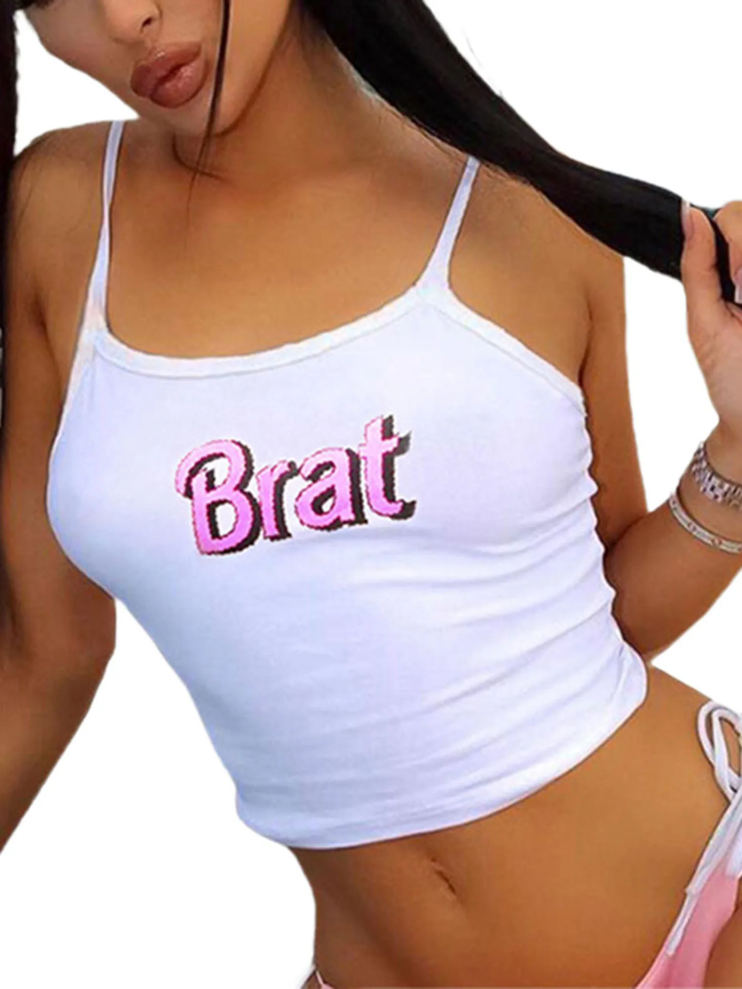 Для женщин сексуальный брат с принтом букв топы бретельками на тонких бретельках