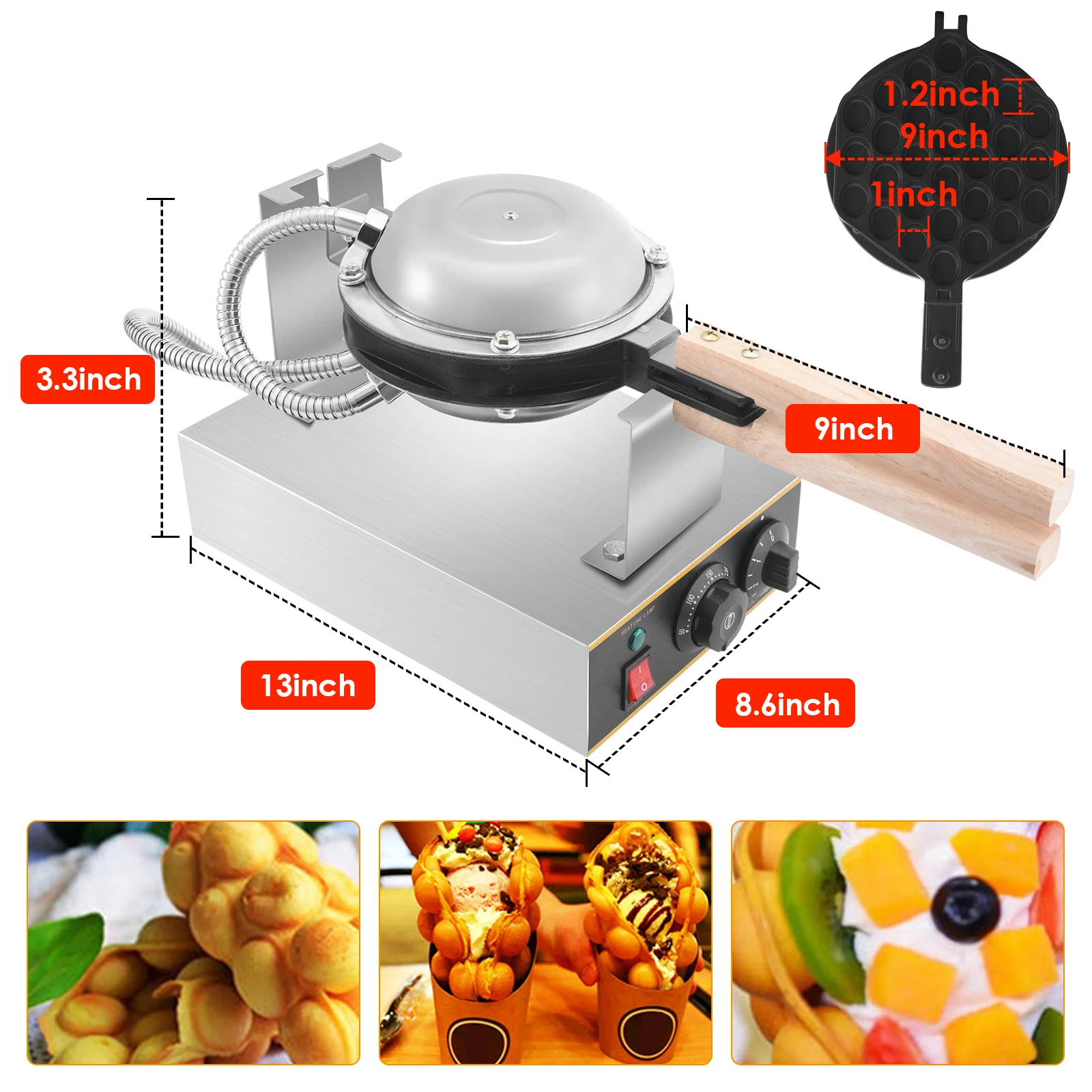 

AUPORO 1400W Bubble Waffle Maker Bubble Egg Waffles Cake Machine Waffle Baker180 RotatableTemperature And Time Adjustable