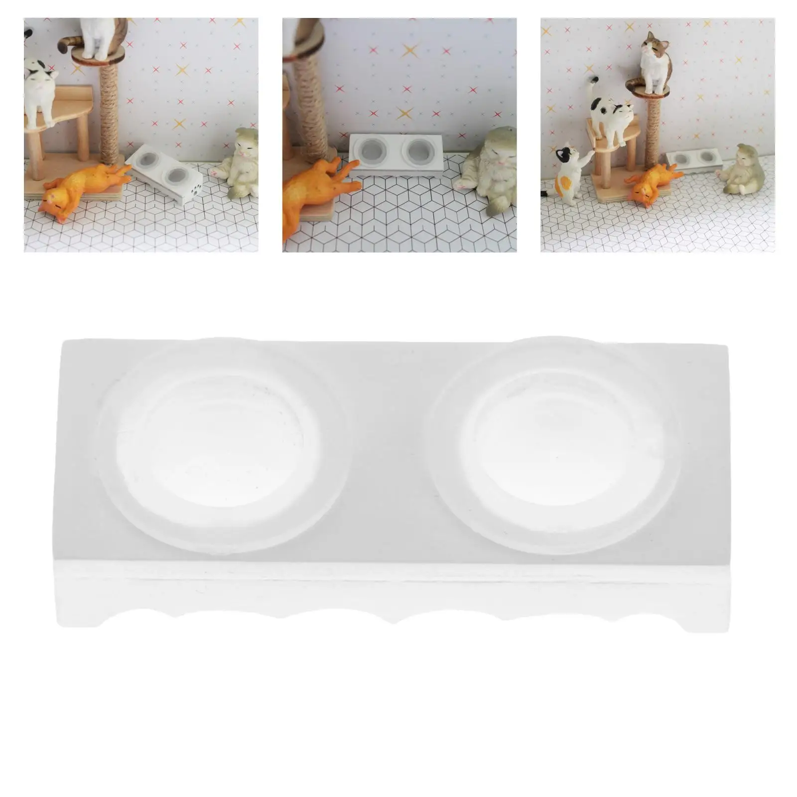 

1: 12 Dollhouse Miniature Life Scene Mini Pet Dog Cat Food Double Bowl Dollhouse