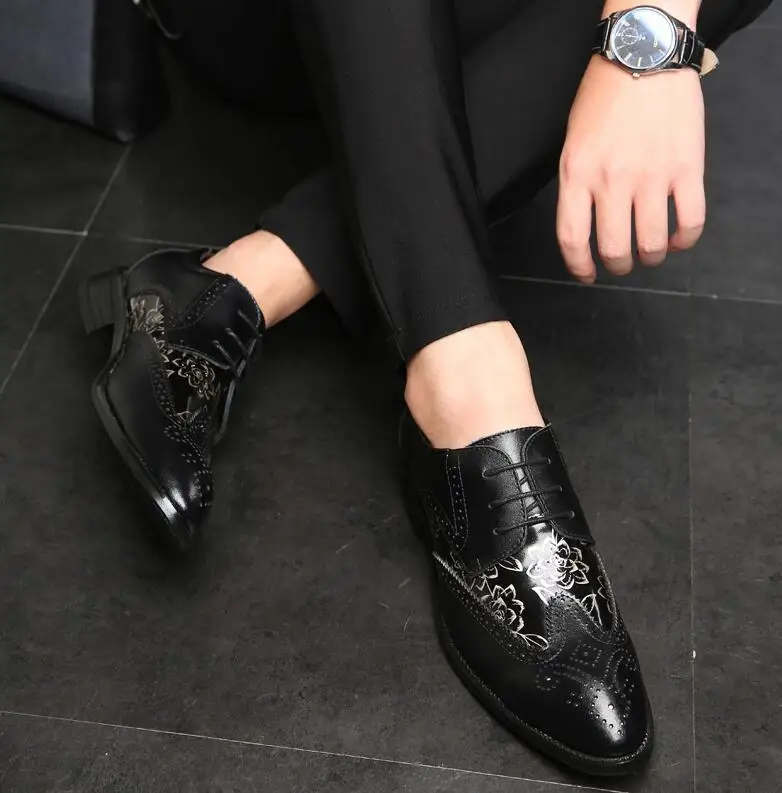 Мужская обувь итальянские модные кожаные модельные туфли с острым носком