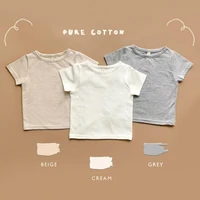 2022 summer new cute toddler children solid color round neck t shirt cotton baby boy short sleeve tops infant girl tee